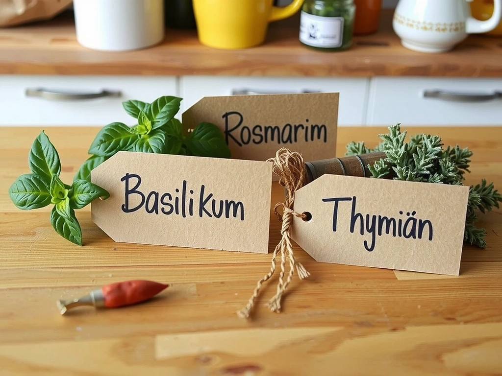 Handbeschriftete Etiketten für Kräuter